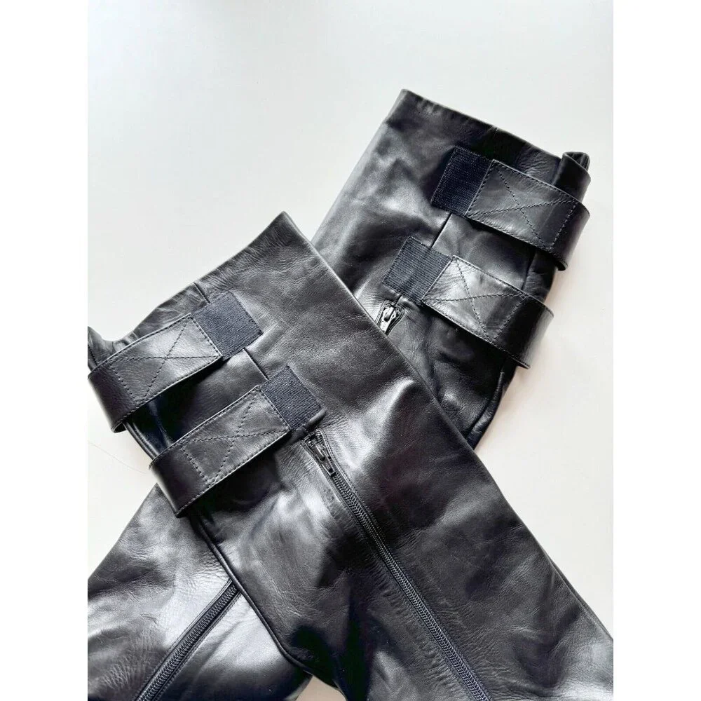 BALENCIAGA Astrogirl Black Leather TK Over The Knee Tall Wedge Boots, Size 39.5 - Picture 6 of 16